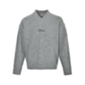 Embroidered Logo Ribbed V-Neck Sweater - Grey