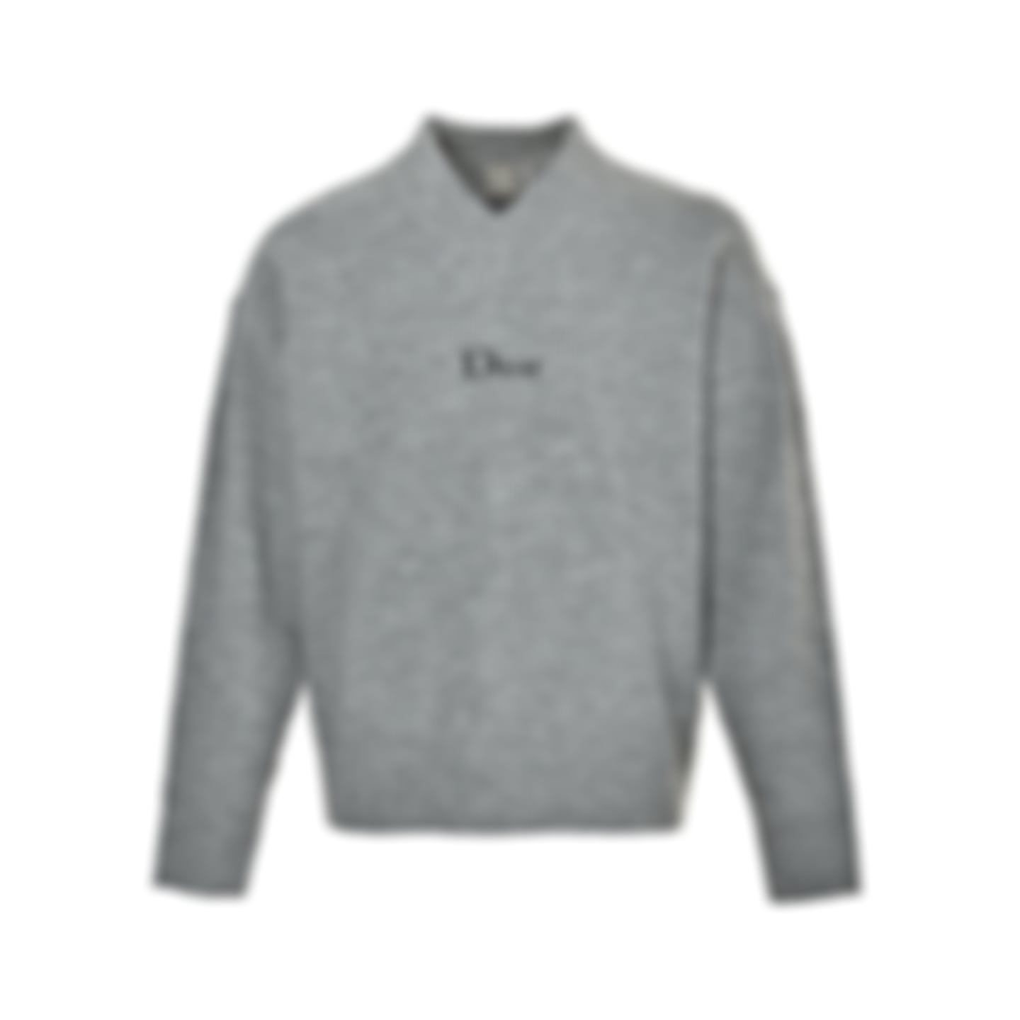 Embroidered Logo Ribbed V-Neck Sweater - Grey