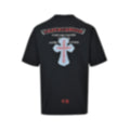 Gothic Cross Denim Patch T-Shirt - Black