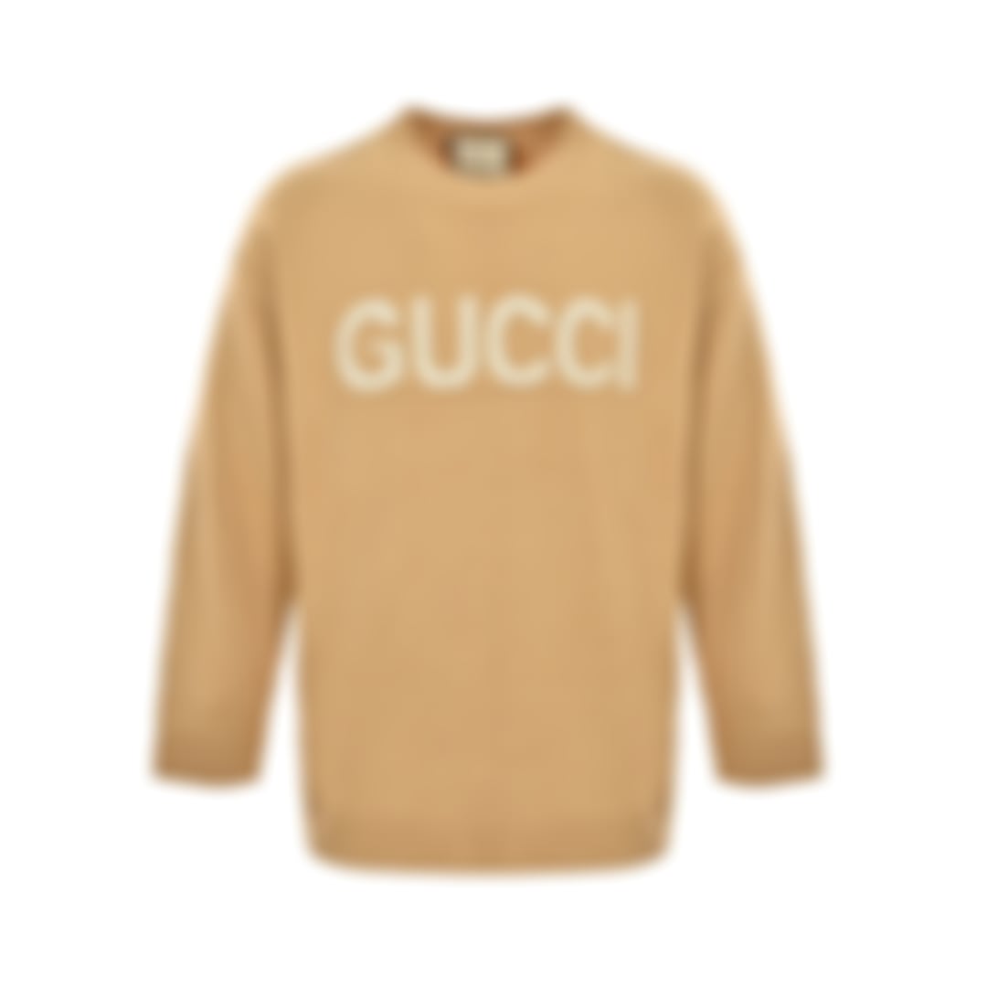 Intarsia Logo Pointelle Wool Sweater | Beige