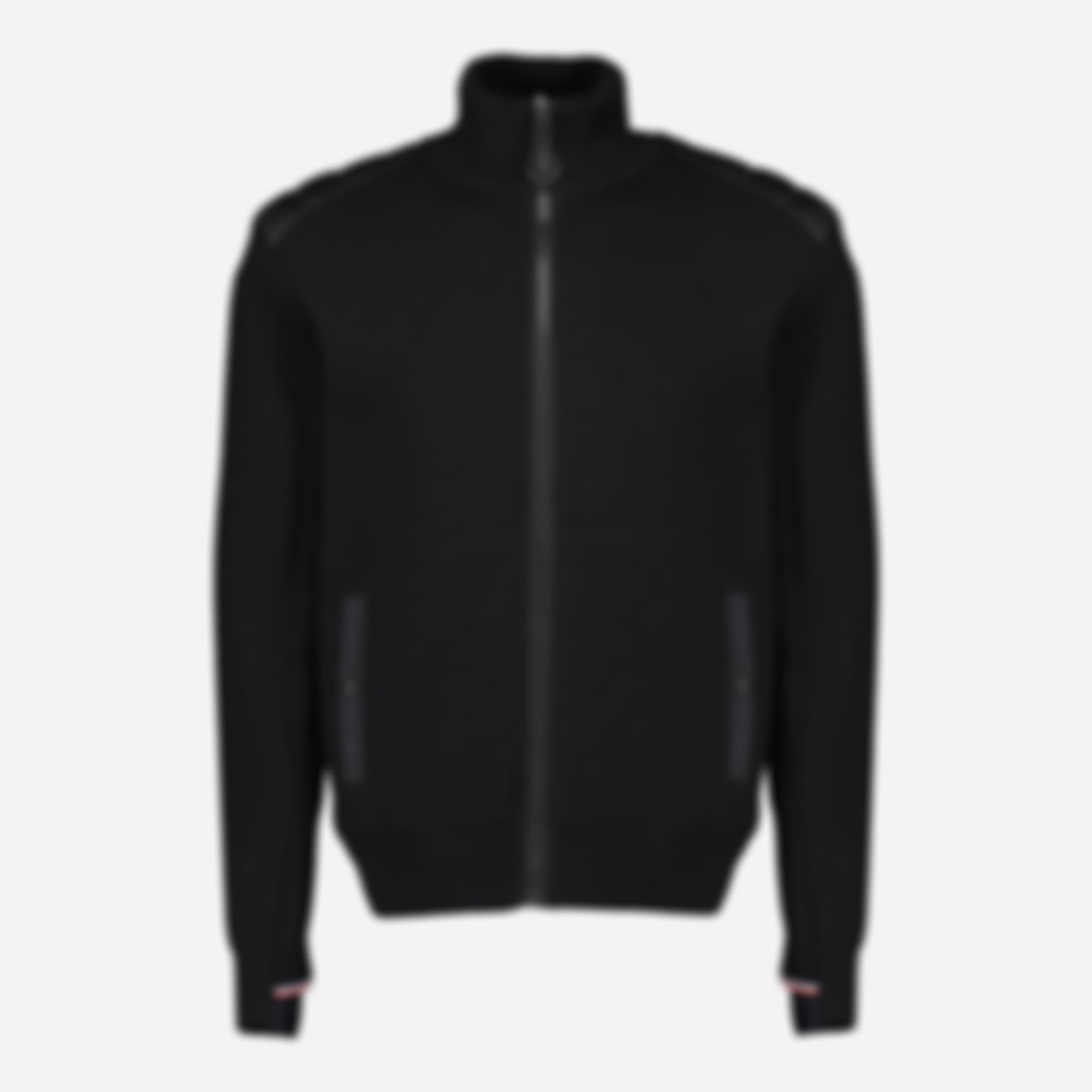 Black Quilted Zip-Up Cardigan in Wool