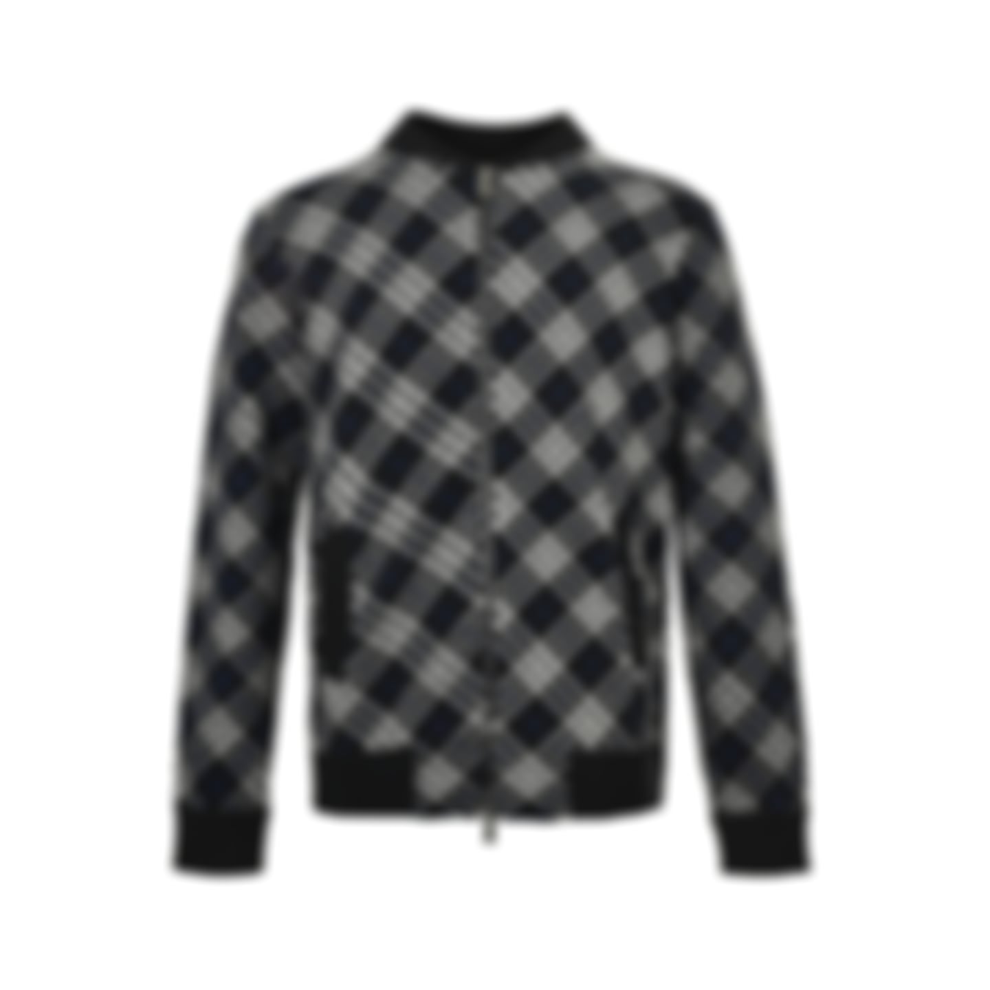 Diagonal Check Knit Zip-Up Jacket