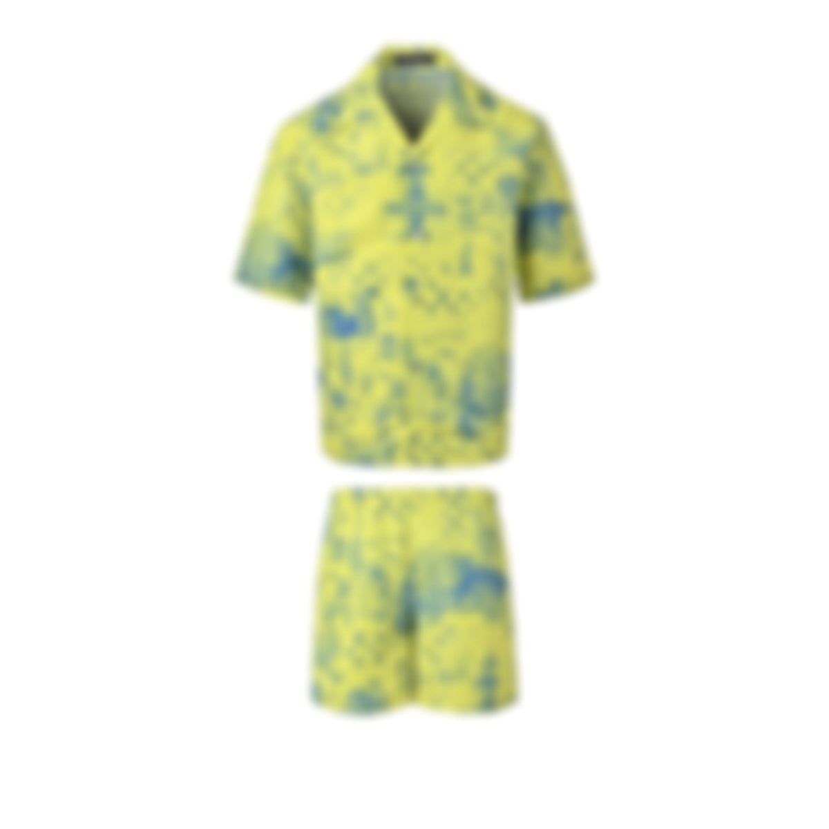 Monogram Cityscape Print Shirt & Shorts Set | Yellow & Blue