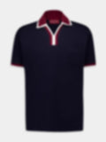 Contrast-Trim Johnny Collar Polo | Navy Blue