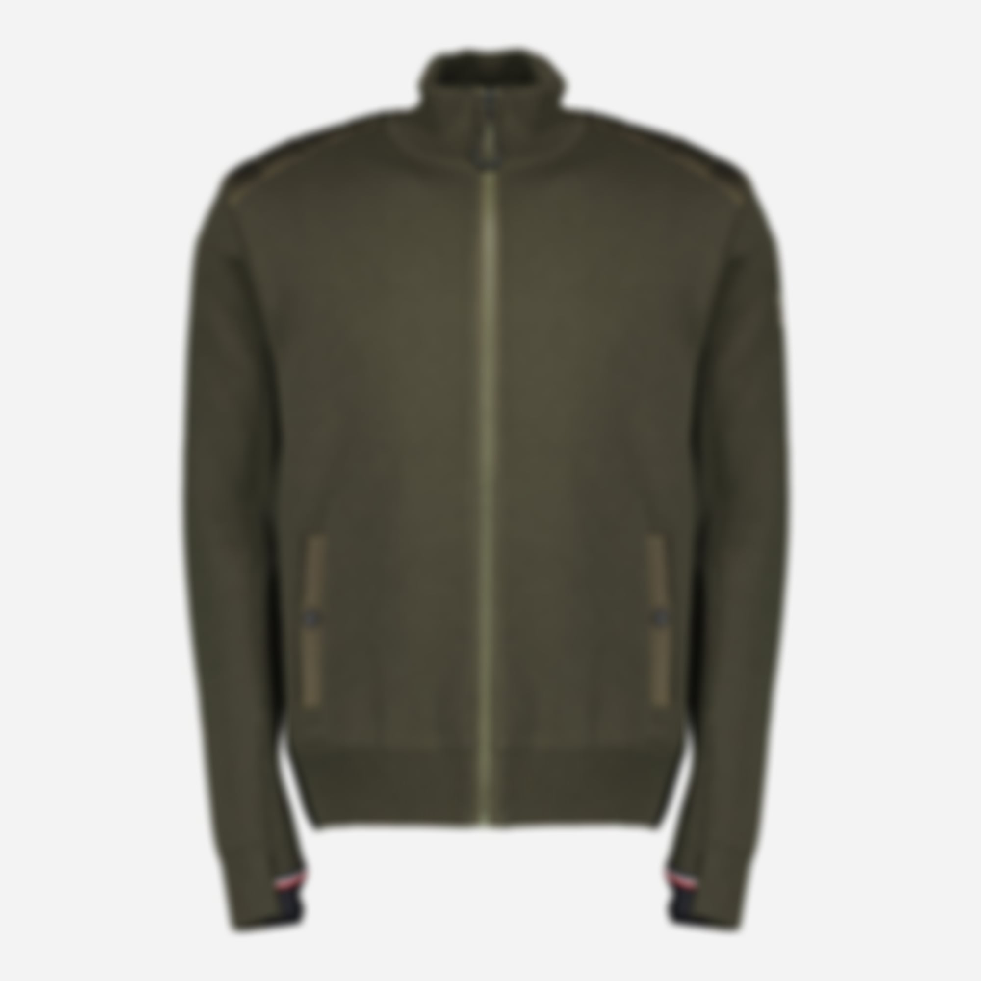 Quilted Zippered Cardigan in Khaki Wool