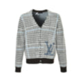 Brushed Houndstooth Intarsia Cardigan - Black/White/Light Blue