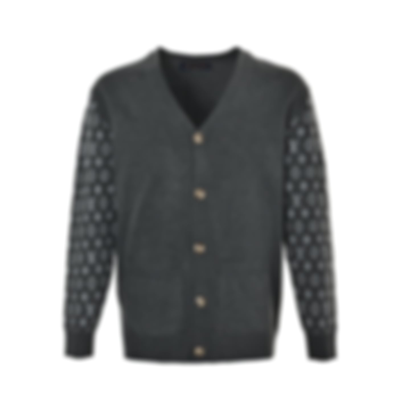 Monogram Sleeve V-Neck Cardigan - Charcoal Grey