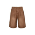 Washed Pleated Denim Shorts | Brown