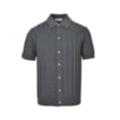 Ribbed Knit Button-Through Polo | Dark Grey